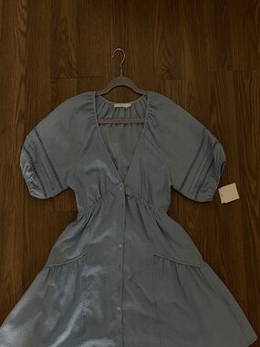 Light Blue Eyelet Sleeve Dress
